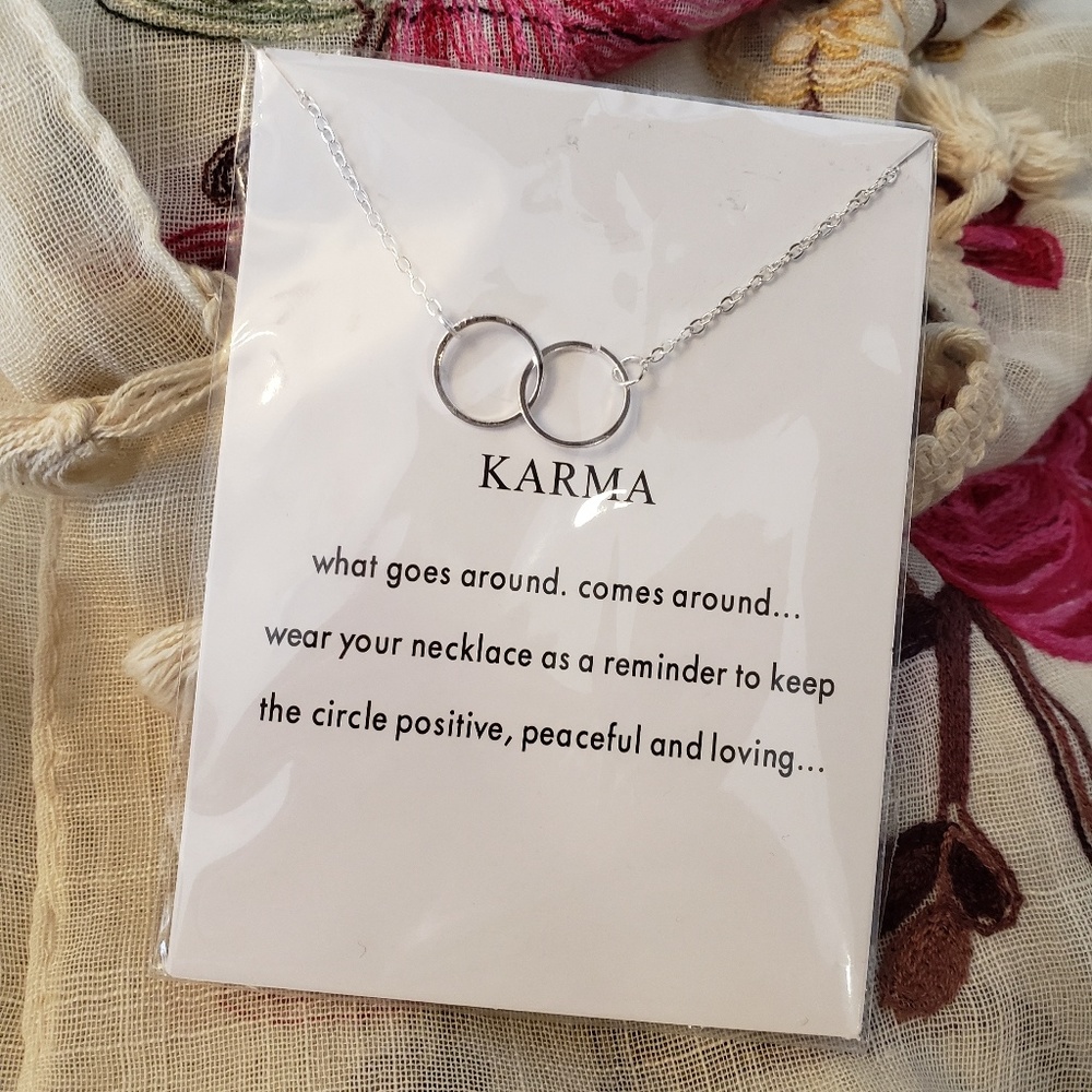 Karma Silver Circle Hoop Inspirational Necklace